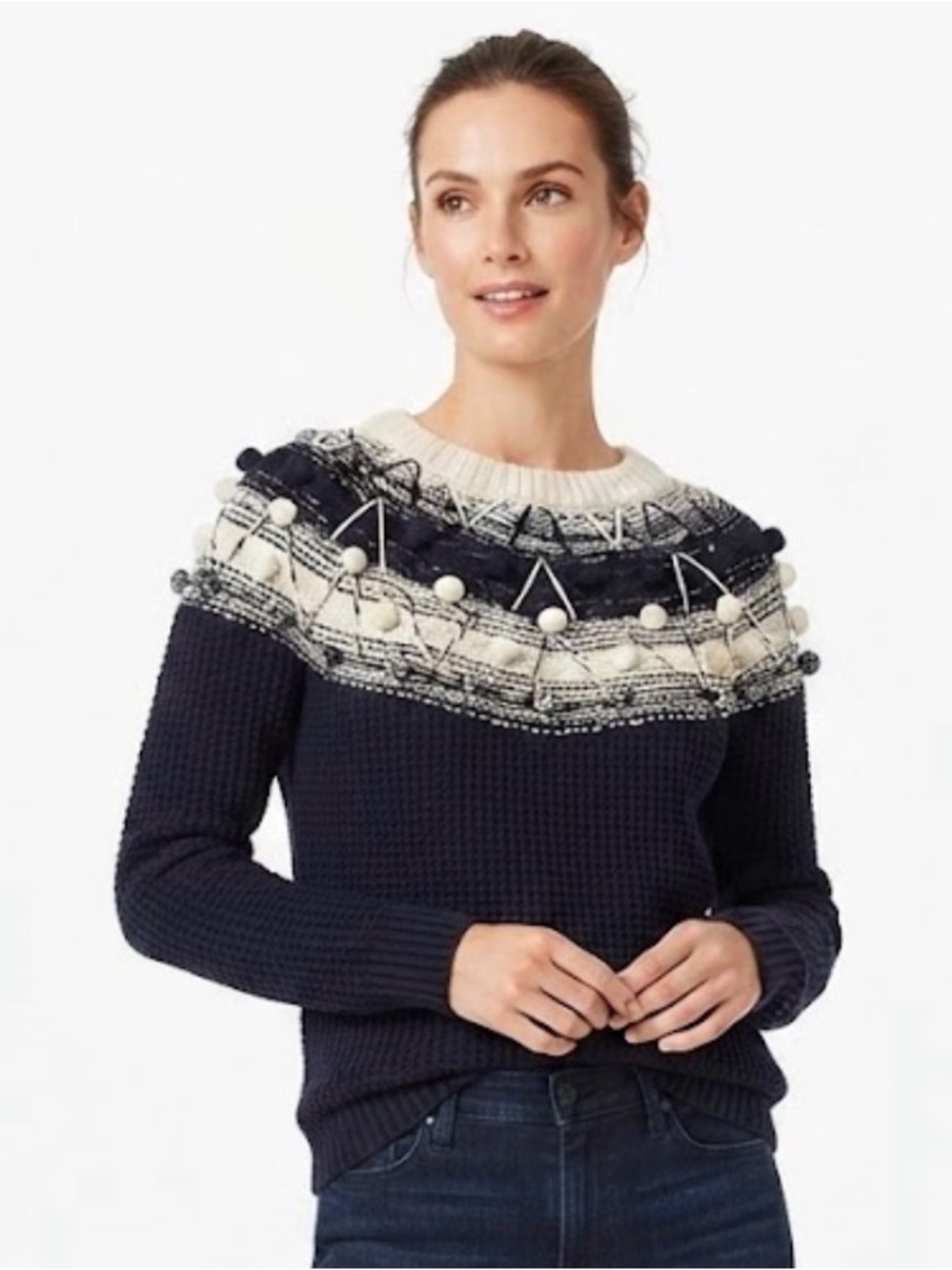 Kate Spade New York Fair Isle Pom Pom Wool Sweater SZ S